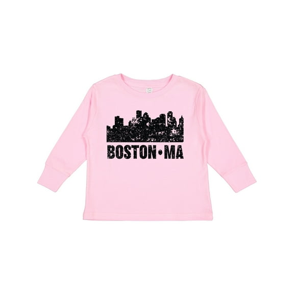 Inktastic Boston Massachusetts City Skyline with Grunge Boys or Girls Long Sleeve Toddler T-Shirt
