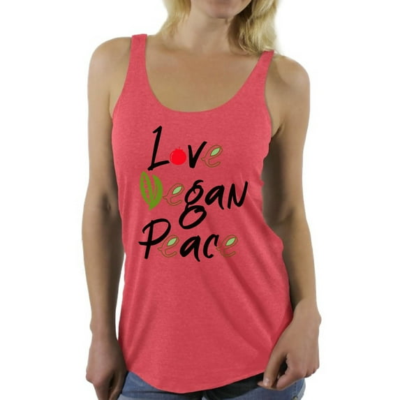 Awkward Styles Love Vegan Peace Racerback Tank Top for Her Racerback Tanks Vegetarian Tshirt Vegan Friendly Racerback Shirts for Her Vegan Shirts Vegan Clothes for Women Vegan Organic Racerback Tanks