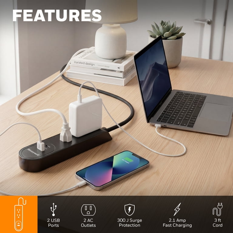 Honeywell 3 Ft. Fabric Power Strip with USB Ports photo 2