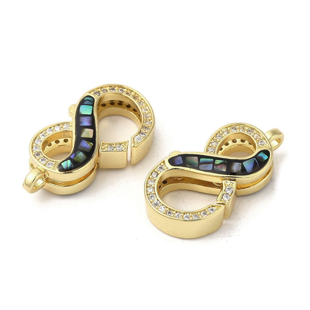 5pcs Brass Micro Pave Cubic Zirconia Lobster Claw Clasps with Enamel & Shell Long-Lasting Plated Lead Free & Cadmium Free Real 18K golden Plated Infinity Mixed color 24x13x5.5mm Hole: 2mm
