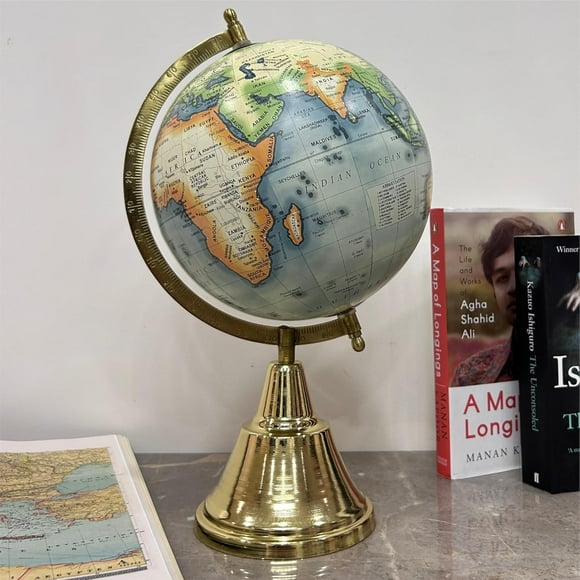 Antique World Globe Rotating With Metal Arc & Round Stand, Educational Globe For Gift, Showpiece, Home Office Decor, Desk Table, World Map, Pack Of 1