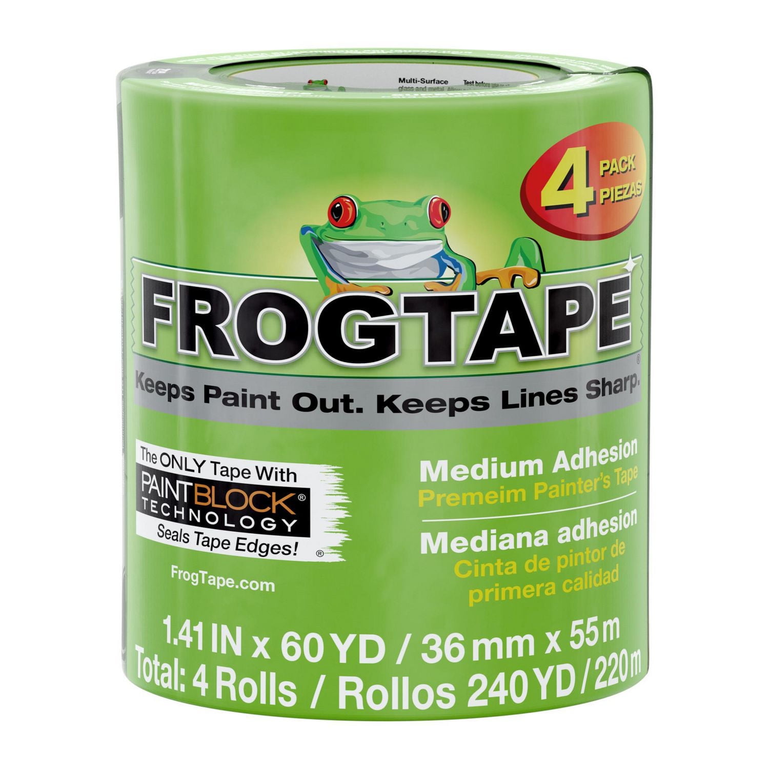 FrogTape Multi-Surface Painter's Tape, 1.41 in. x 60 yd., 4 Rolls