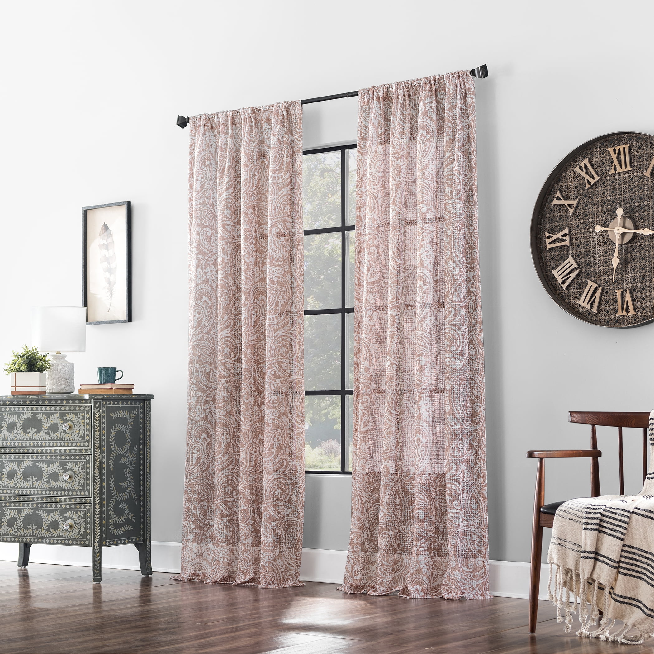Archaeo Paisley Waffle Weave Cotton Blend Curtain, 50"x84", 50"x84", Rose Quartz