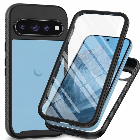 Google Pixel 11 / 11 Pro Case with Built in Screen Protector,Dteck Full-Body Shockproof Rubber Hybrid Protection Crystal Clear PC Back Protective Phone Case Cover ,Black