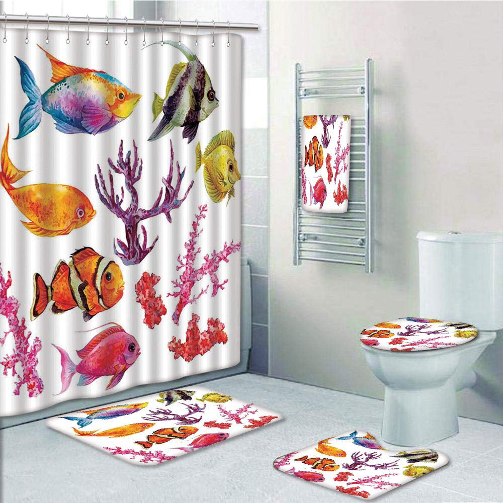 5pcs Cartoon Ocean Style Fish Resin Bathroom Bath Accessories Set For Child Kids 
