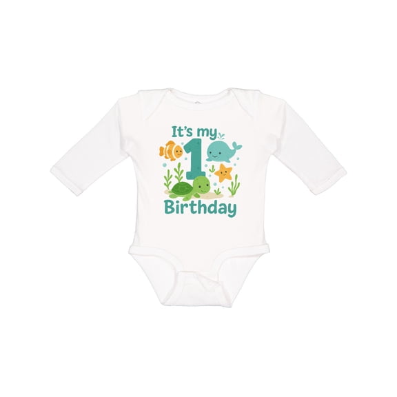 Inktastic First Birthday Sea Creatures Celebration Boys or Girls Long Sleeve Baby Bodysuit