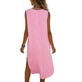 thumbnail image 5 of lcziwo Hawaiian Dresses for Women Linen Sleeveless Tank Dress Solid Color Loose Flowy Vacation Round Neck Button Down Dress Hot Pink L, 5 of 8
