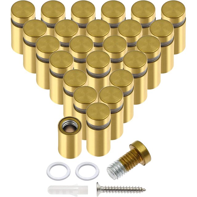 HSHDLDF 24 Pcs Vis à Équerre en Acier Inoxydable 1/2 Pouces x 1 Pouces, Quincaillerie de Montage à Équerre pour Enseigne Murale, Clou à Équerre pour Verre Publicitaire pour Accrocher Cadre Photo en Acrylique, Or