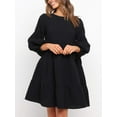 thumbnail image 3 of Mialoley Robe Mini pour Femmes, Manches Longues Col Rond Plissé Robe Ample Ligne A Automne, 3 of 7