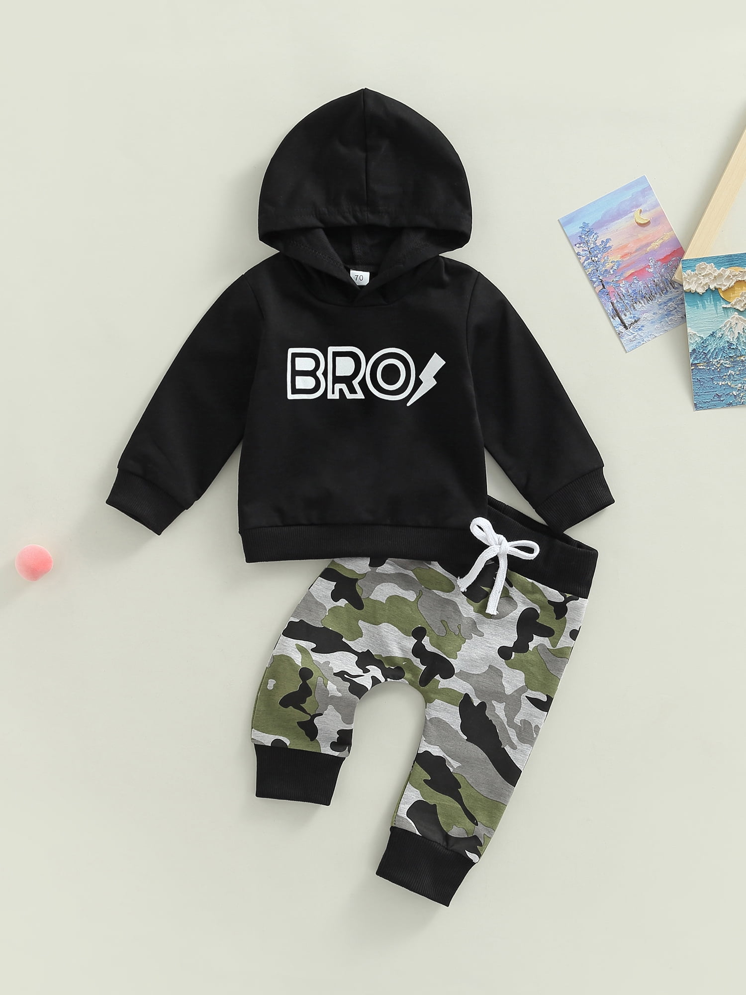 2pcs Baby Boy Long-sleeve Letter Print Sweatshirt and Camouflage Print Sweatpants Set