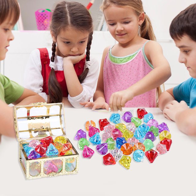 Lubelski 1 Set Rhinestone Toys Smooth Surface Huge Surprises Cute Shapes Exquisite Appearance Fade-less Scene Experience Acrylic Princess Treasure Chest Pretend Rhinestone Toys Pool Toy