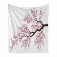 thumbnail image 1 of Japanese Soft Flannel Fleece Blanket, Branch of a Flourishing Sakura Tree Flowers Cherry Blossoms Spring Theme Art, Cozy Plush for Indoor and Outdoor Use, 70" x 90", Pink Dark Brown, by Ambesonne, 1 of 6