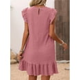 thumbnail image 3 of Cuteduck Womens Dresses Ruffle Sleeve Ruffle Hem Round Neck Textures Casual Dresses S-XL, 3 of 10