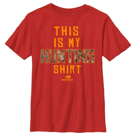 Boy s Mossy Oak This Is My Hunting Shirt Orange Logo Graphic Tee Red Medium