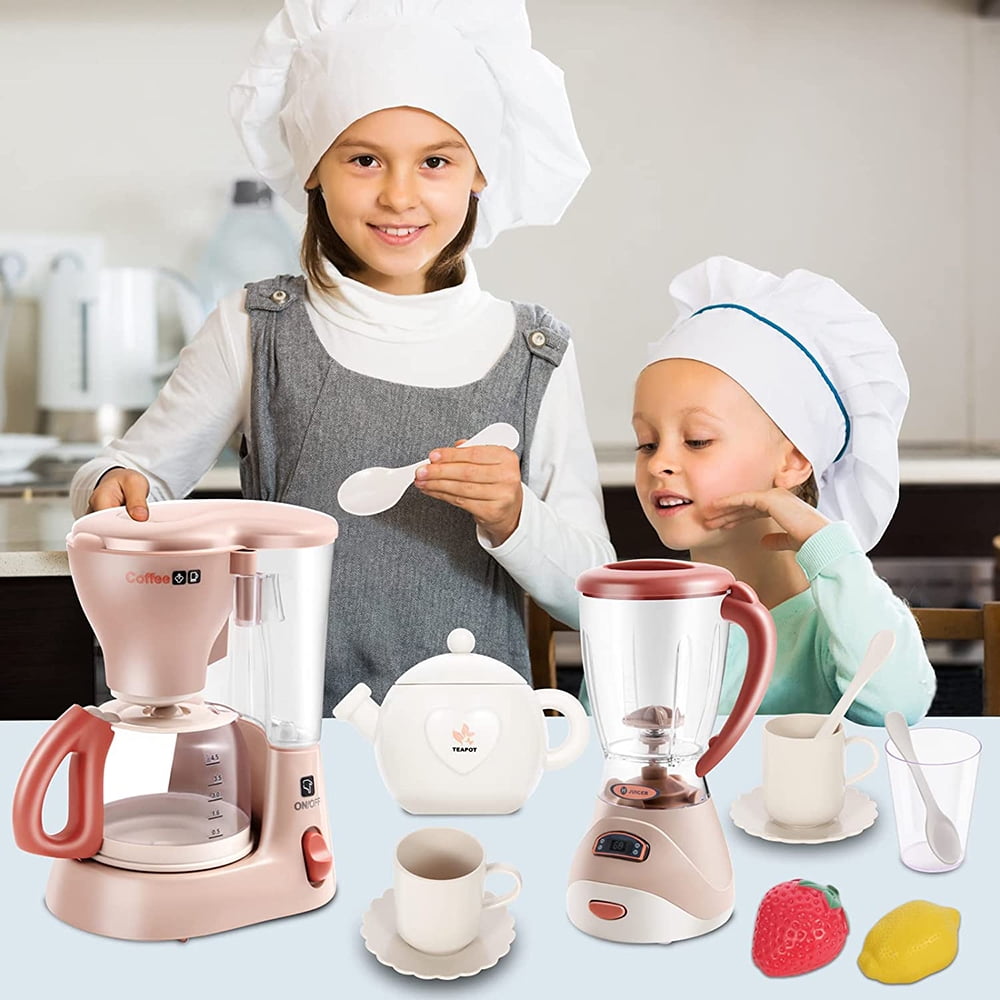 Kitchen Appliances Toys, Kids Play Kitchen Accessories Set,Pretend Kitchen  Toys for Kids Ages 4-8,Coffee Maker,Mixer,Toaster That Works, for Girls