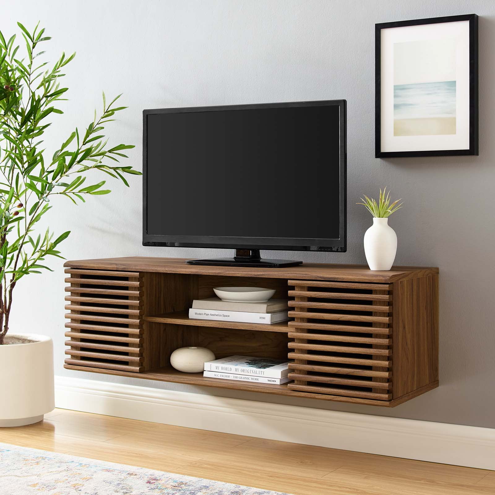 Modway Render 46" WallMount Media Console TV Stand, Brown