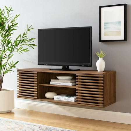 Modway Render 46" Wall-Mount Media Console TV Stand in Walnut