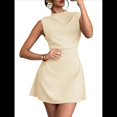thumbnail image 2 of Vestido Mini para Mujer, Fruncido, Cuello Alto, Sin Mangas, Corte A, para Fiesta de Verano. Albaricoque S, 2 of 10