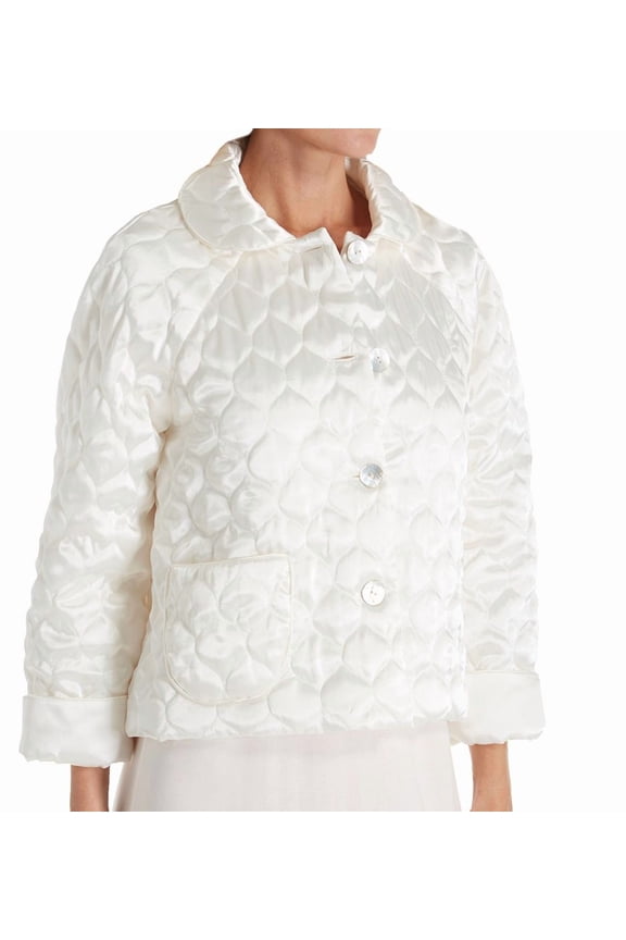 Women's Amanda Rich 401QBJ Button Front Satin Bed Jacket (Ivory XL)