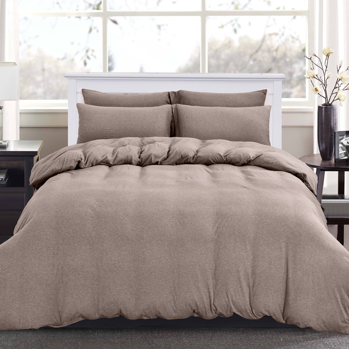 Pure Era Duvet Cover Set Ultra Soft Heather Jersey Knit Cotton Pure Era Duvet Cover Set Ultra Soft Heather Jersey Knit Cotton Home Beddings Solid Light Gray Twin Size 1 Fitted Sheet Comforter And Pillow
