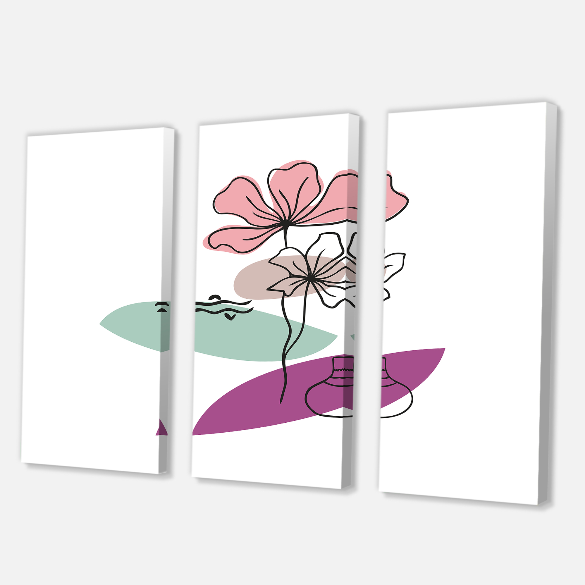 Designart ' Abstract Flowers Plants With Elementary Shapes IV ' Modern Canvas Wall Art Print