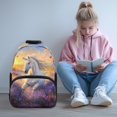 thumbnail image 3 of POLERO White Horse Lavender Design 17 Inch Backpack for Teenagers, Polyester Lightweight with Side Pocket Travel Ruckpack for Work, 3 of 10
