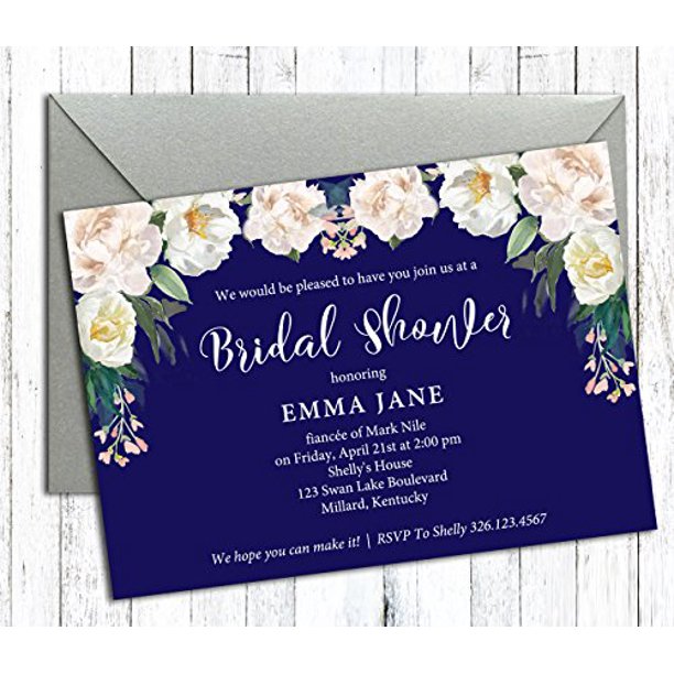 Darling Souvenir Blue Floral Custom Printed Bridal Shower Invitations