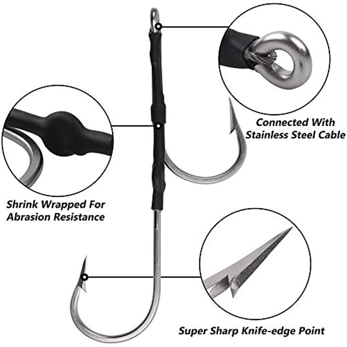 5PCS Double Hook Rig for Trolling and Chunking Saltwater Double Trolling Hooks