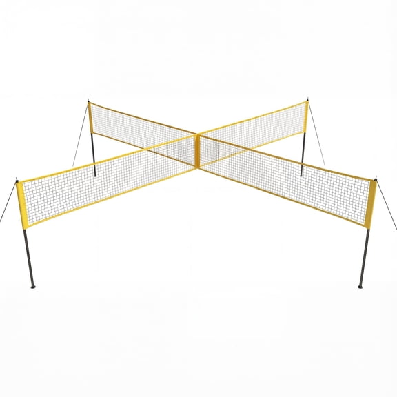4 Square 14 FT Volleyball Net Set for Backyard Beach, Portable Volleyball Outdoor Game Kits, 3 Heights Adjustable, Four Way Volley System with Ball, Pump,Hammer&Bag, for Family Adults Youths