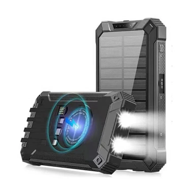 Misty 50000mAh Solar Power Bank Wireless Charger Built in 4 Cables External Battery Black