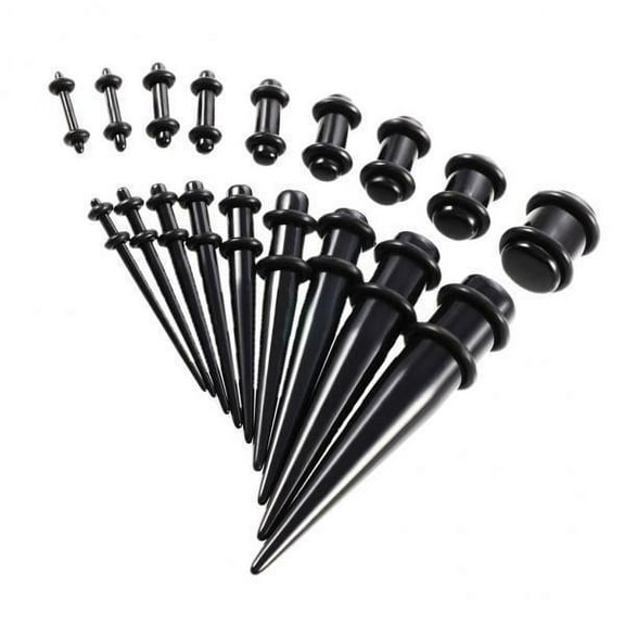 2x 18Pcs Gauge Tapers And Acrylic Tunnels 14G-00G Ear Stretching Set for Women Men - Black, 14g-00g