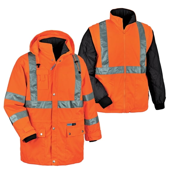 Ergodyne GloWear 8385 ANSI High Visibility 4-in-1 Reflective Safety Jacket, Orange, Medium CA3