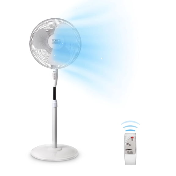 Black & Decker Ventilateur sur pied de 16 pouces avec télécommande, blanc
