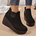 thumbnail image 5 of KANG Retro Suede Ankle Boots Slip On Round Toe Chunky Low Heel Platform Booties Comfort Casual Footwear For Daily Wear Black 36, 5 of 8
