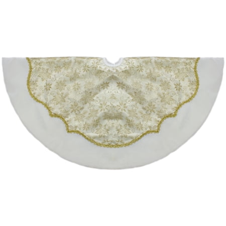 Northlight 48-Inch Gold Poinsettia Glitter Christmas Tree Skirt with a Velvet Border