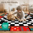 thumbnail image 4 of ODIKA 4'x6' Washable Area Rug Dice Graphic Funky Aesthetic Checkerboard Men Cartoon Alt Refined for Home Office, Under Desk, Non-Slip Chair-Friendly, Flatwoven, 4 of 7