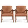 thumbnail image 2 of Renwick Mid-Century Modern Faux Leather Accent Chair, Set of 2, Light Brown, 2 of 10
