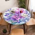 thumbnail image 5 of Purple Pink Bee Lavender Elastic Fitted Round Table Cover Watercolor Plant Waterproof Outdoor Tablecloth for Holiday Party, Picnic, Patio & Dining Fits Tables Up to 55"-60", 5 of 8