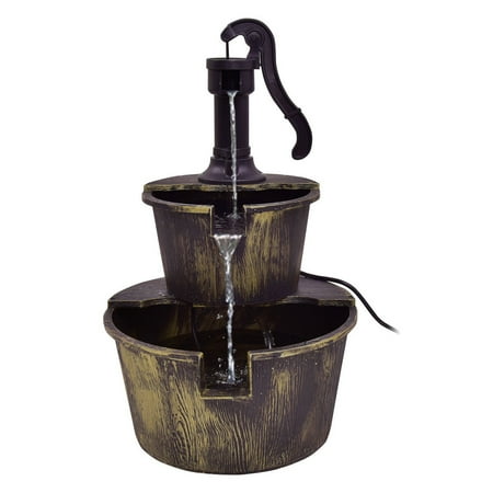GHP 120V Bronze PP Self-Contained Water Recirculation System 2-Tier Barrel Fountain