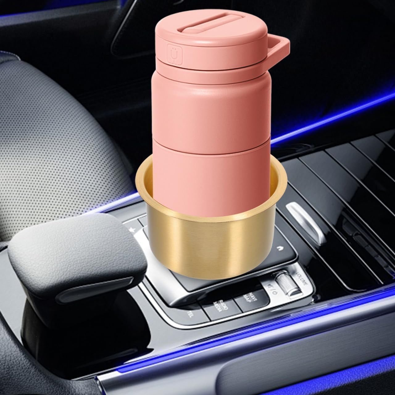 ABCISI 2pcs Copper Cup Holders for Storage, Stainless Steel with Brass Plating, Universal Drink Holders Fit Rvs Boats Cars and Trucks, 4.01 X 4.01 X 4.33 Inch, Gold