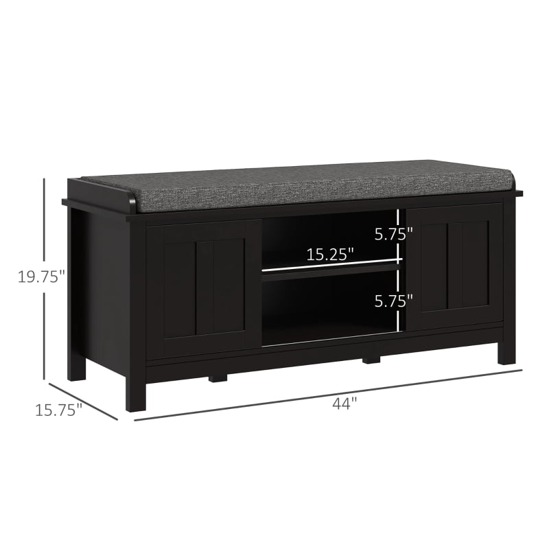 HOQBN Modern Shoe Storage Bench, Entryway Bench with Cushion and 2 Sliding Doors, Storage Ottoman Bench, Holds 10 Pairs, Black