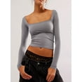 thumbnail image 2 of Suealasg Women T-shirt, Long Sleeve Square Neck Solid Slim Fit Ladies Tops for Spring Fall, 2 of 5