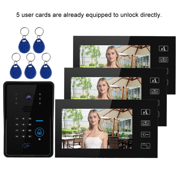 Timbre con video Timbre de 7 pulgadas Cámara LCD Videoportero Teléfono con intercomunicador Kit de timbre 3 monitores Videoportero Sistema de interfono Cámara de puerta de acceso inteligente(NOS) EOTVIA NO