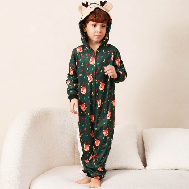Rkstn Christmas Pajamas For Family For Toddler Kids Men And Women Fashion Cute Elk Printed Hooded Romper Family Parent Child Onesie Pajamas Kids Gree