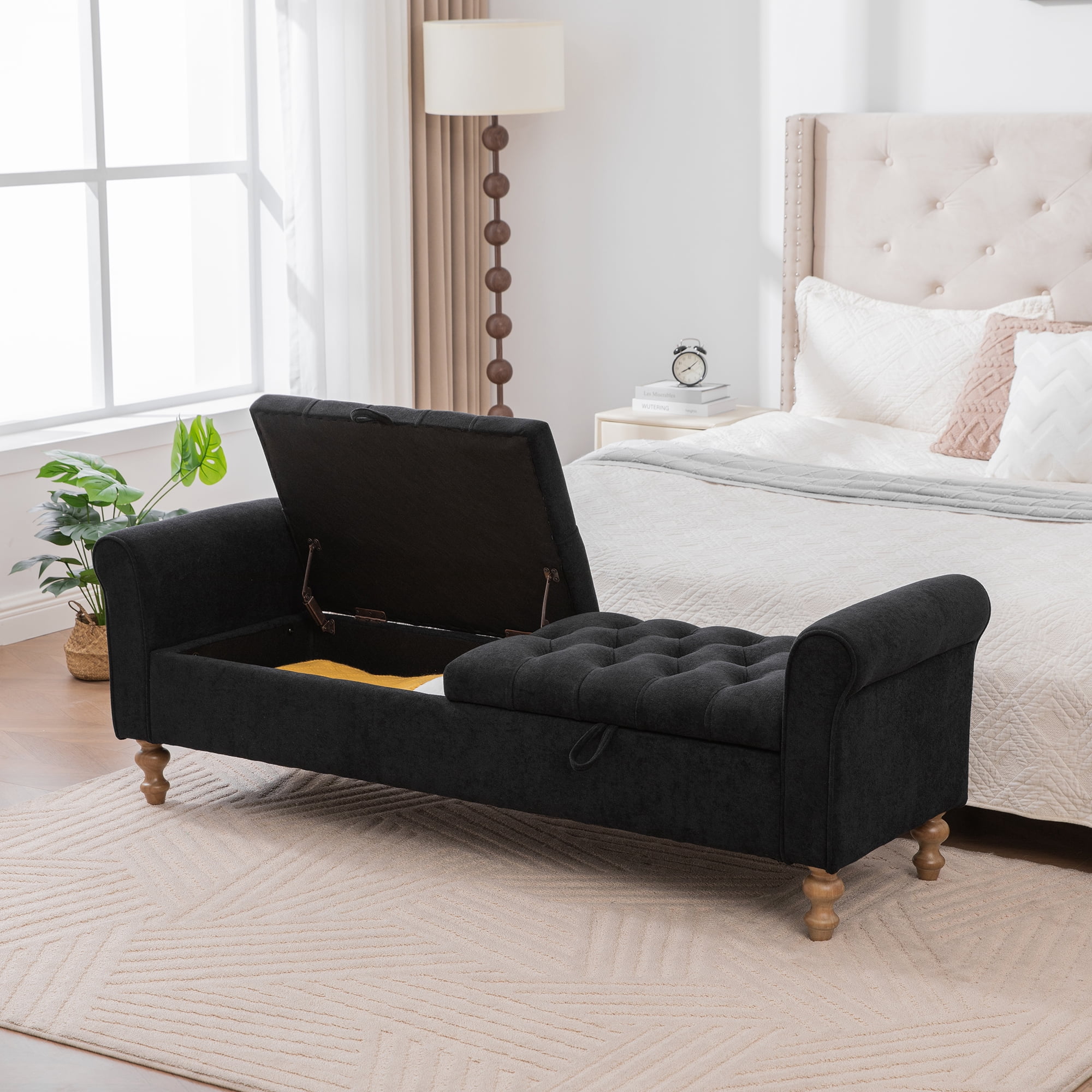 65.75" Wide Modern Upholstered Storage Bench With Double Lids