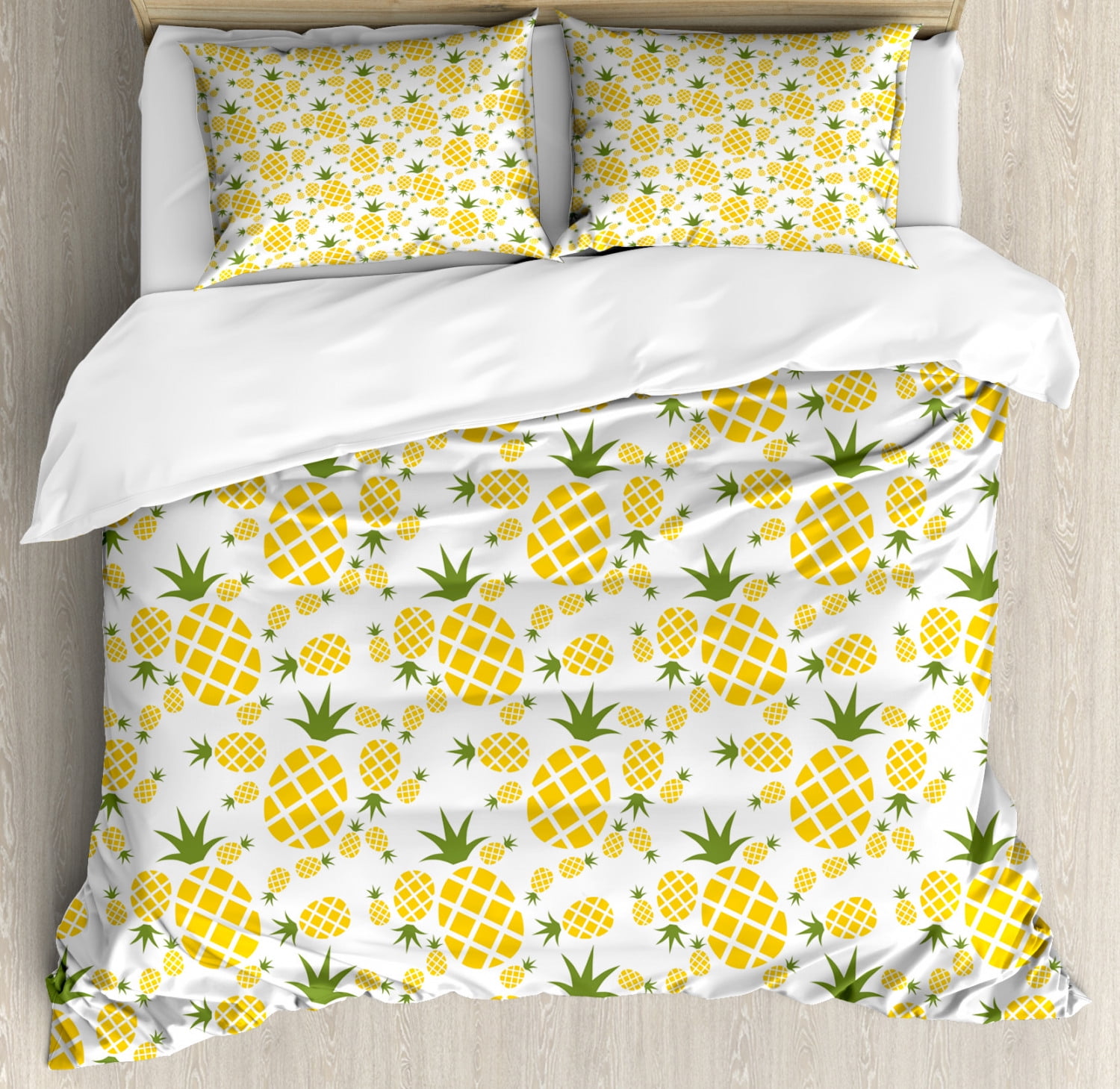 Green And Yellow Duvet Cover Set Rhombus Pineapple With Blooming