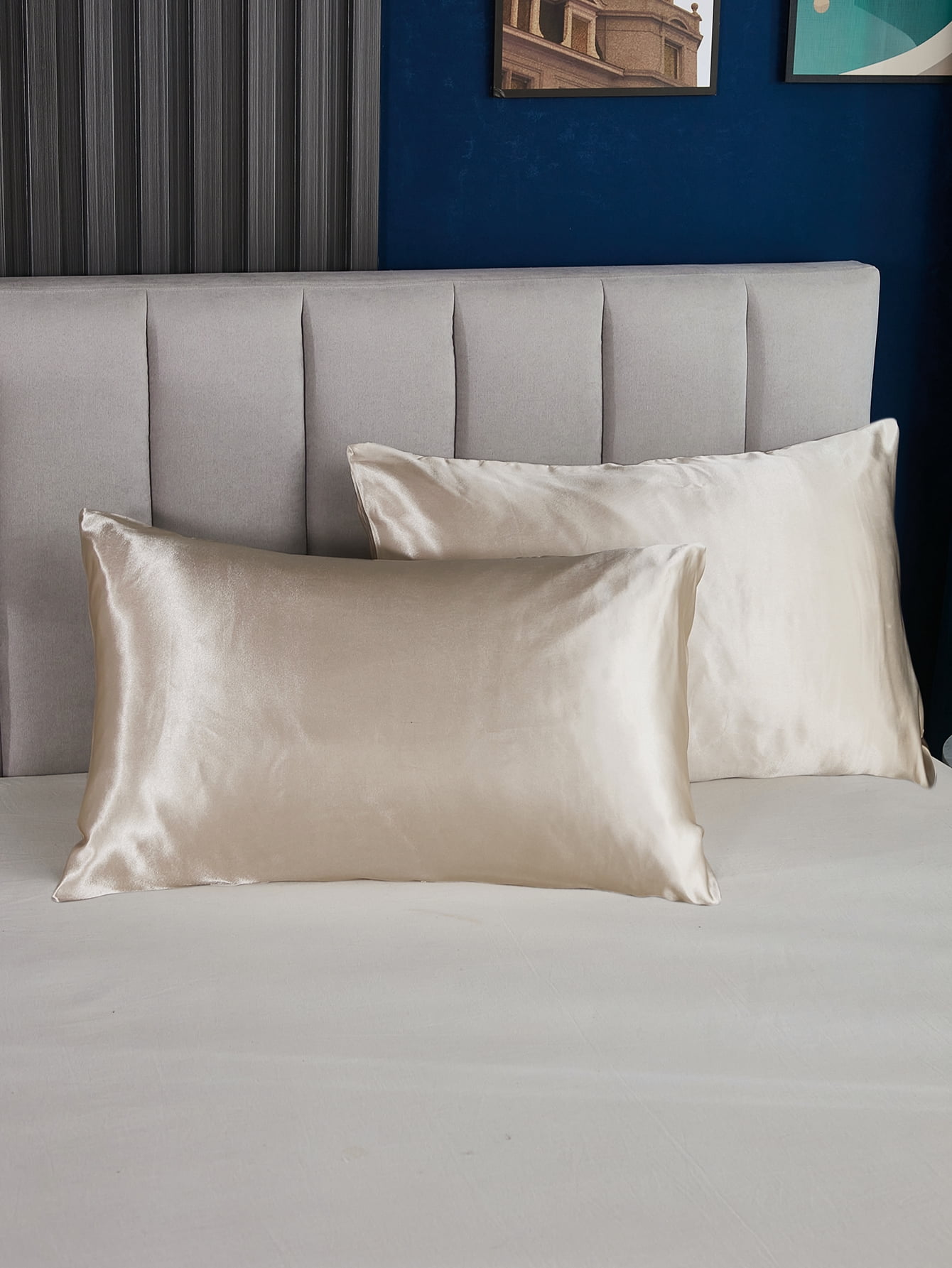 Move Over Khaki Satin Pillowcases King, Silk like Satin Pillow Cover Set of 2, Silky Microfiber Solid Pattern, 2 Pack