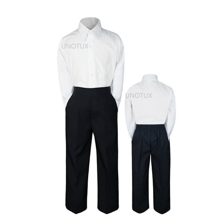 

2pc Set Baby Boy Toddler Kid Teen Wedding White Black Pants Formal Suit sz S-20