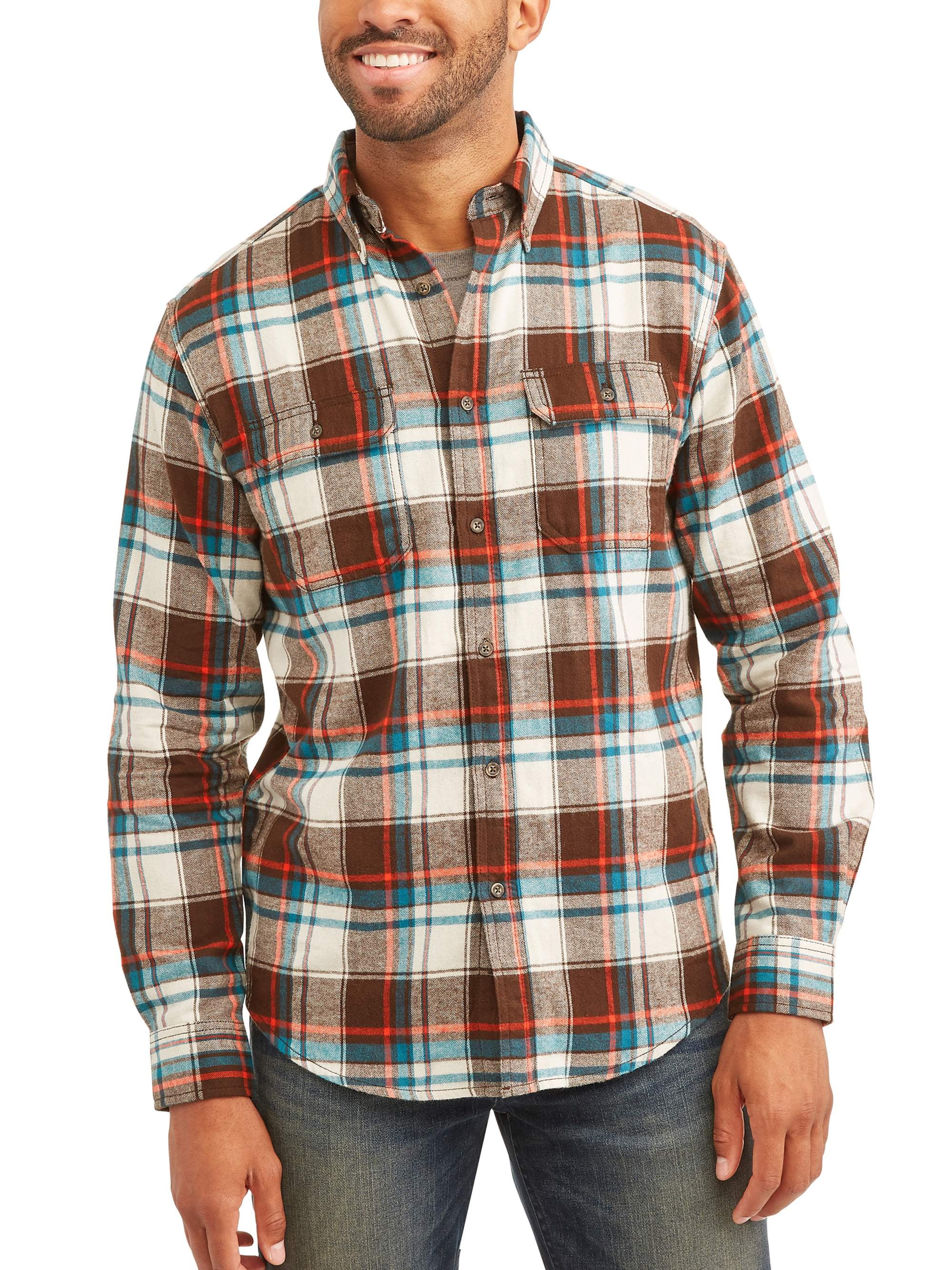 George Men's and Big & Tall Long Sleeve Flannel Shirt, up to size 3XLT ...