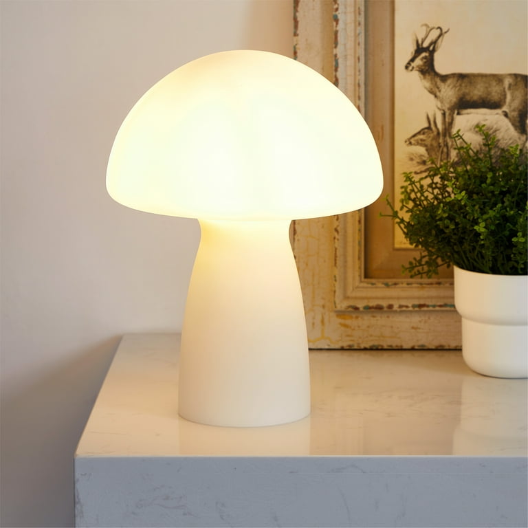 Urban Shop Novelty Glass Mushroom Lamp, Off-White Matte, 12 H, Plug-in 
